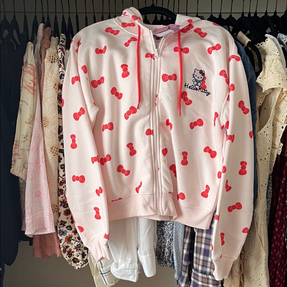 Hello Kitty Pink Hoodie with Red Bow Print